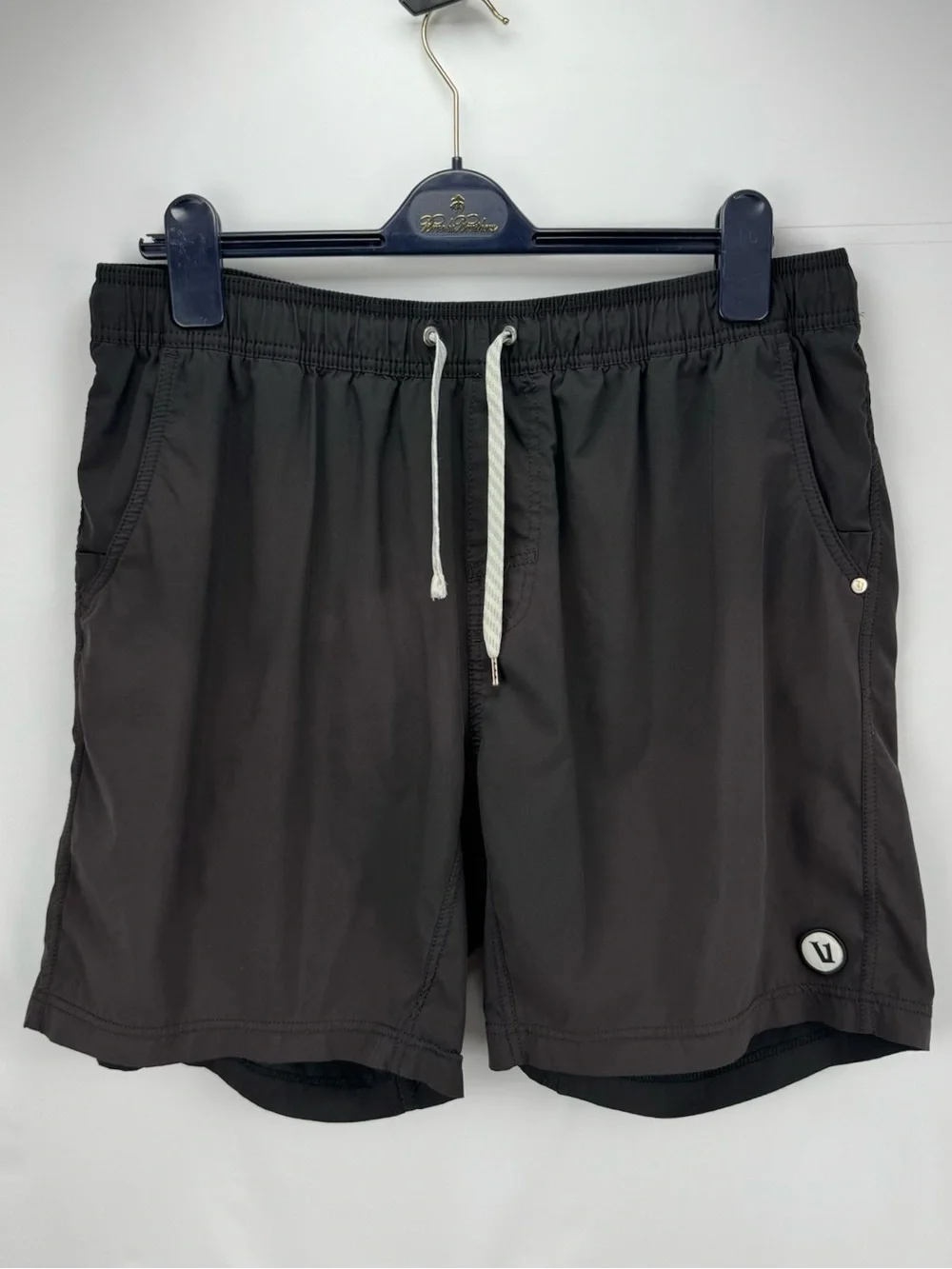 Vuori Men's Kore Black Athletic Shorts with White Drawstring - Lined